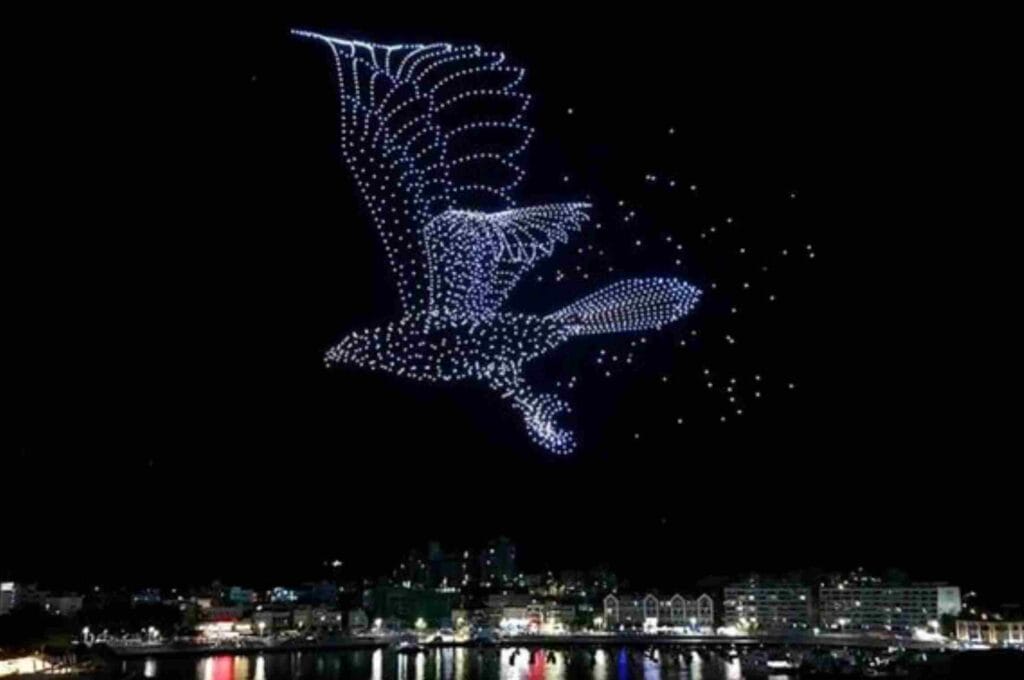 drone show-A great hawk spreads its wings