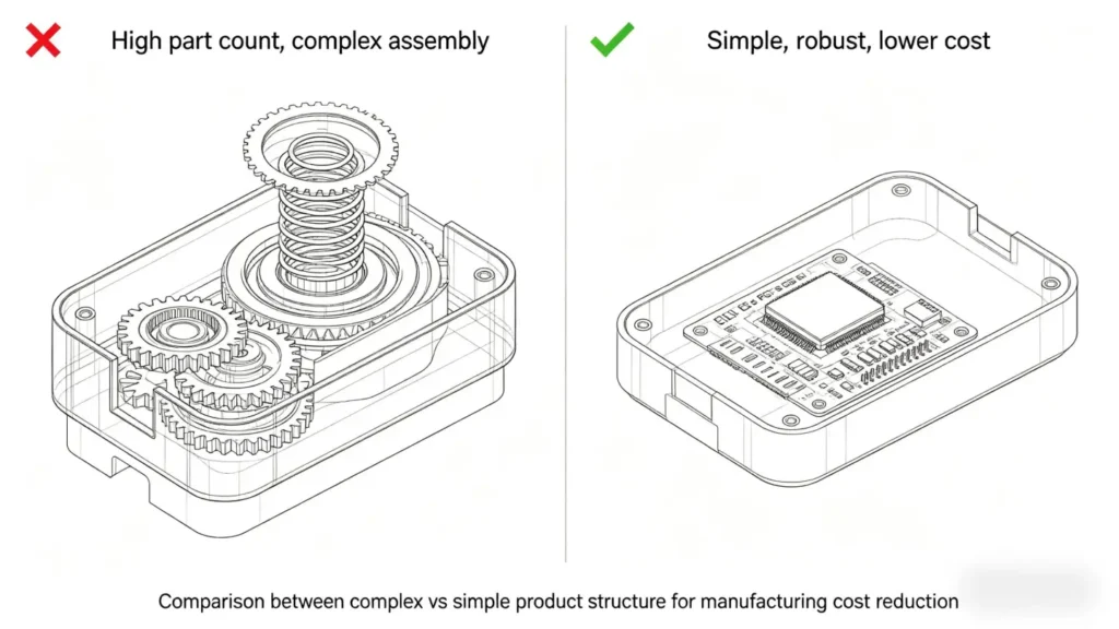 Comparison between complex vs simple product structure for manufacturing cost reduction