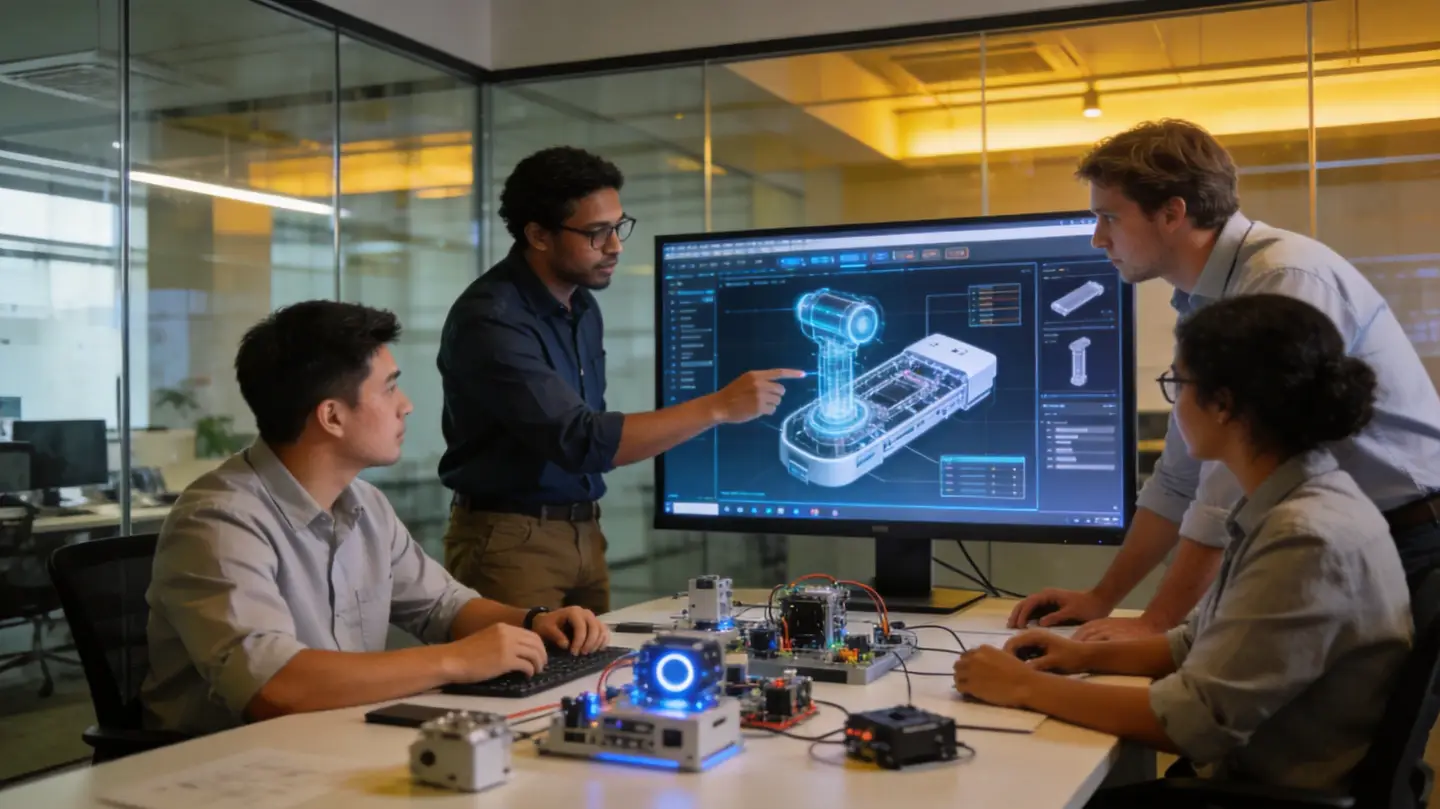 Hardware engineering team, AI-assisted 3D product model, design iterations, product development office