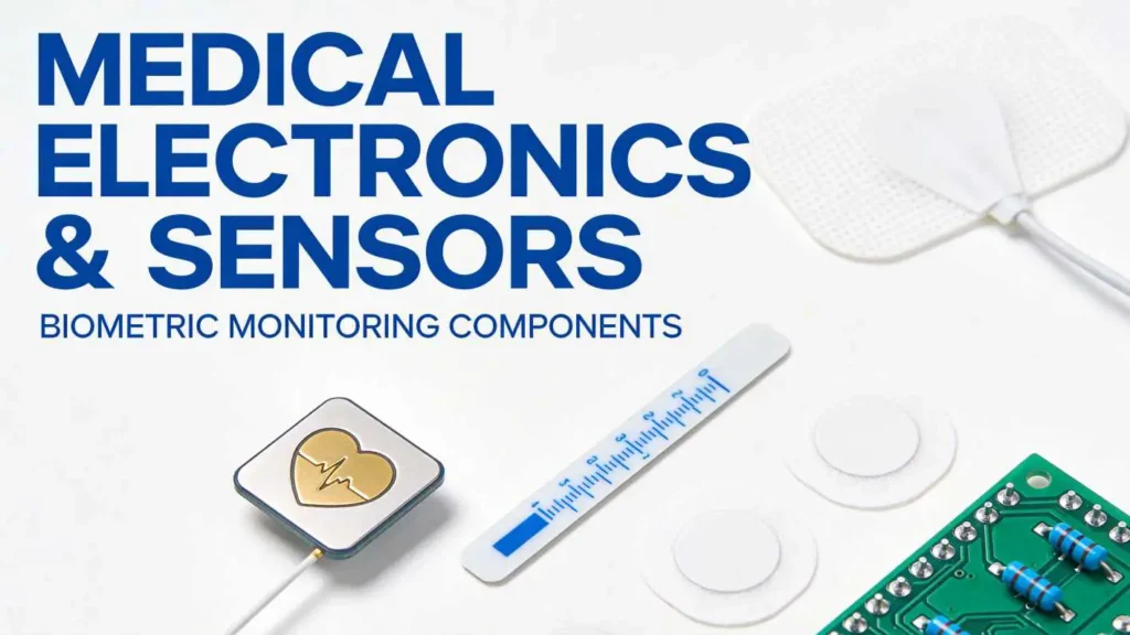 Medical sensors and biocompatible electronics components for wearable health monitoring devices