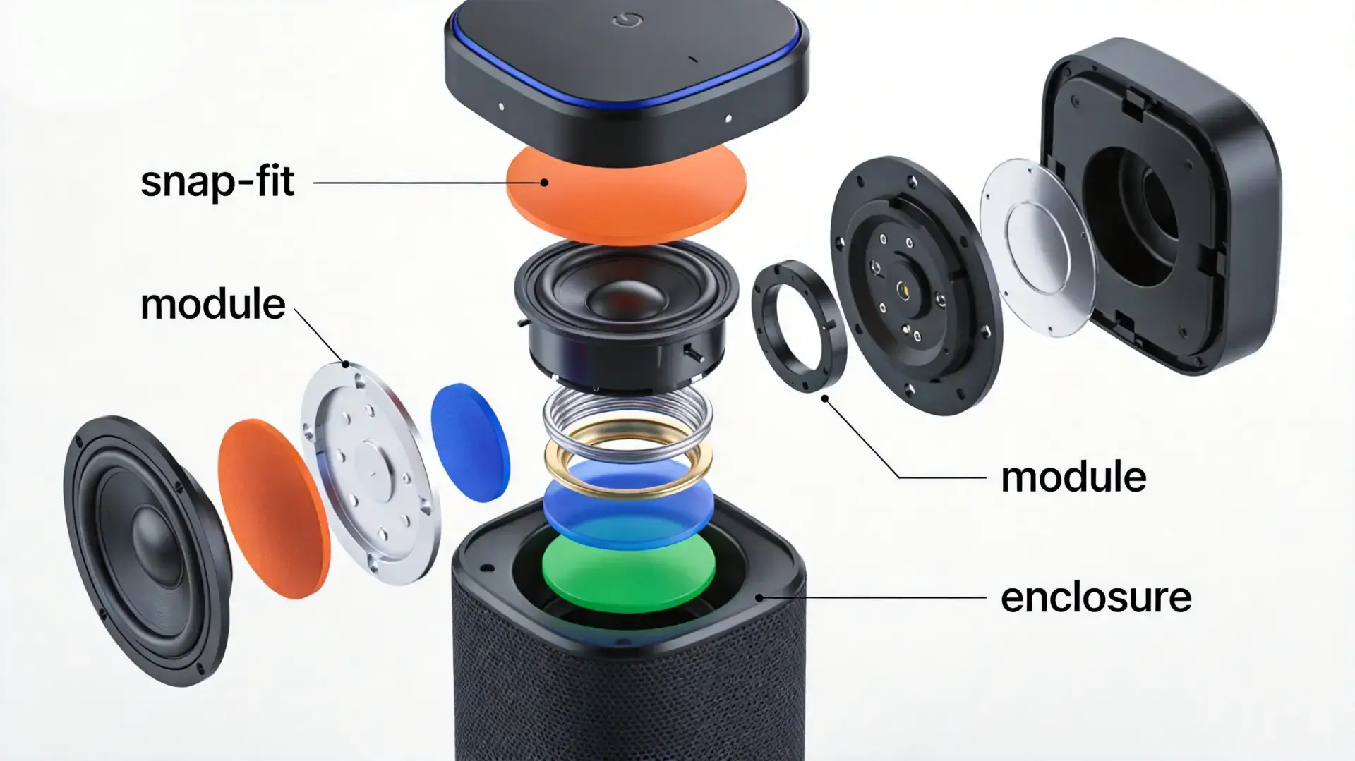 OPD DESIGN | Design for Assembly: How to Build Hardware Products That Manufacture Easily Self-aligning features in injection molded parts: chamfers, locating pins, and snap-fit clips for hardware products