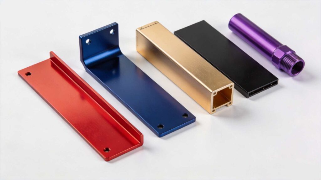 OPD DESIGN | Material Selection for Product Design: A Hardware Founder's Complete Guide Color-anodized aluminum parts showing premium surface finish options