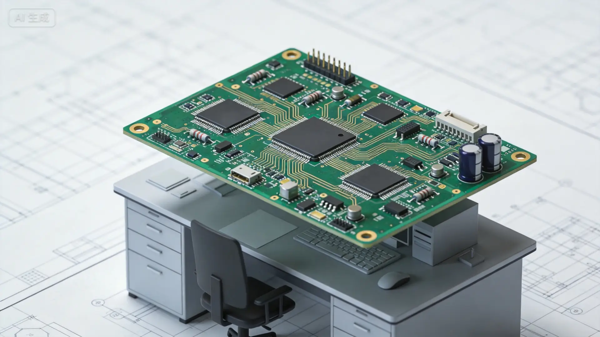 OPD DESIGN | PCB Design Guide for Hardware Founders: From Schematic to Mass Production Electronic components array including microcontrollers, sensors, and connectors for PCB assembly and hardware product design